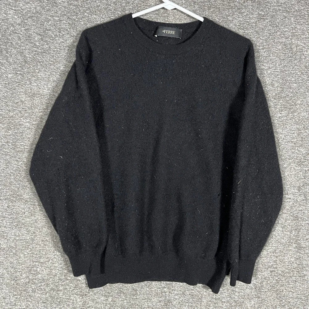 Ferre Sweater Mens Large‎ Black Crewneck Knit Pullover Solid Minimalist